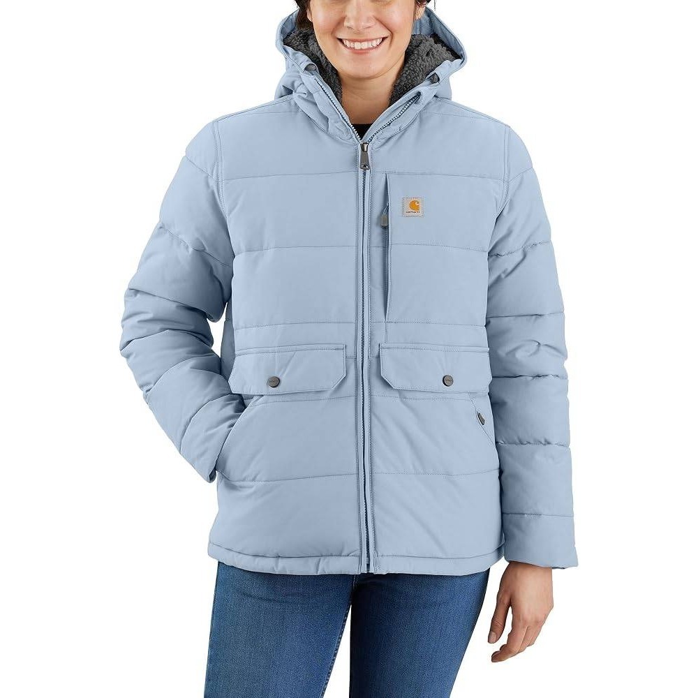 Carhartt Puffer Jacket Women M Blue Gray Rain Defender Sherpa Lined OJ5457-W